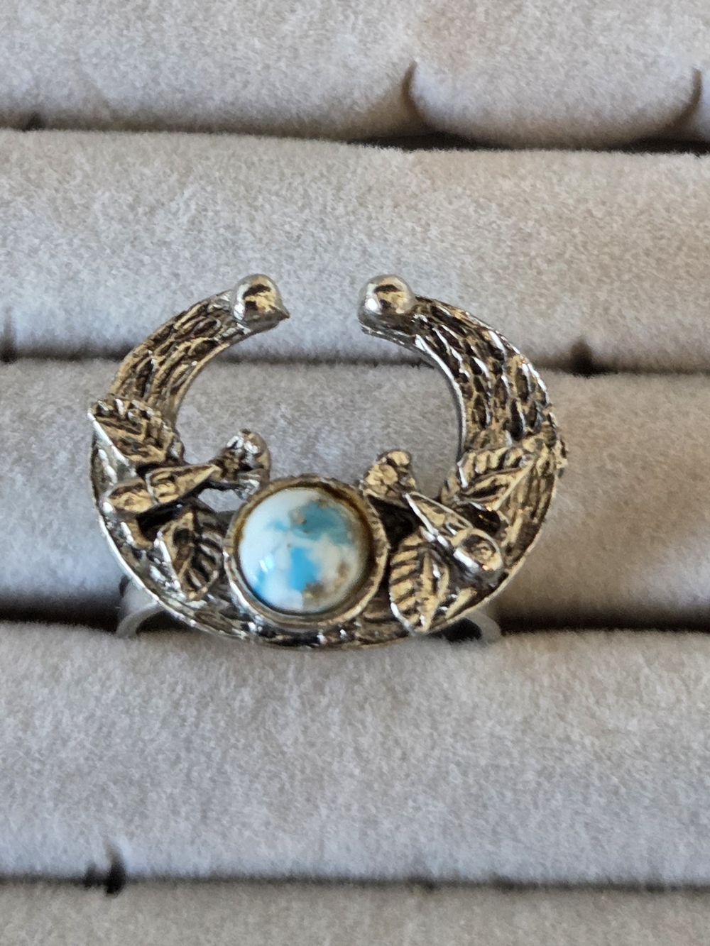 Silver-tone Turquoise Accent Crescent Ring - Women Jewelry